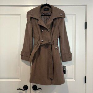 NWT Tahari Women's Phoebe Wool Pea Coat‎ Mink Grey Brown Size 14